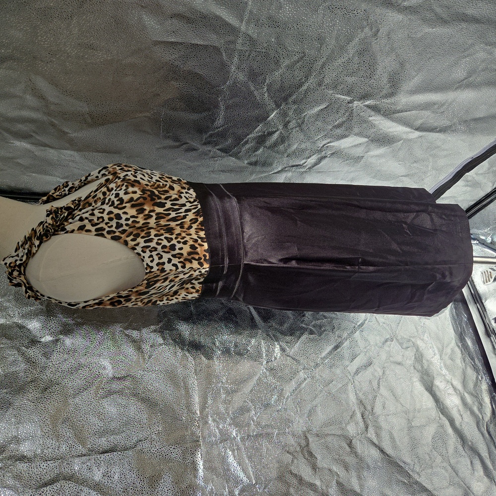 Donna Ricco brown and black animal print sleeveless satin sheath dress size 10 - Picture 5 of 14